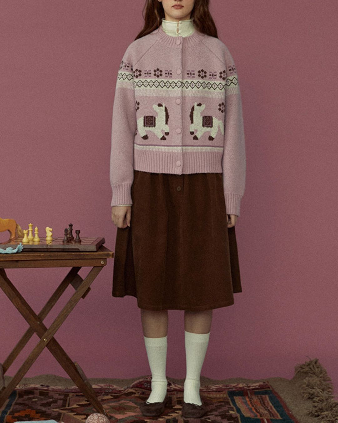 Dancing Pony Fair Isle Knit Cardigan　KN092