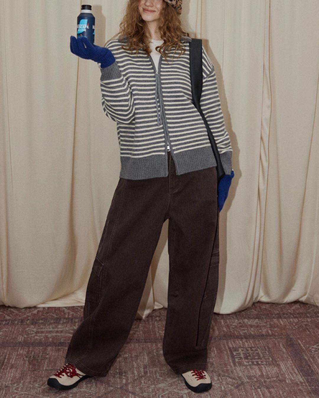 Double-Zip Border Knit Cardigan　KN043