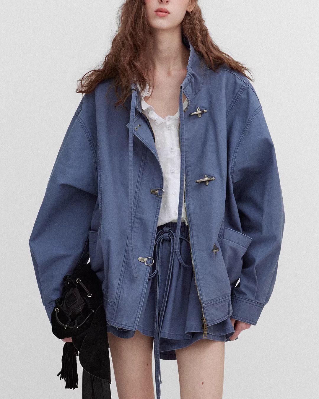 Vintage Metal Button Denim Jacket & Gathered Shorts　JK090
