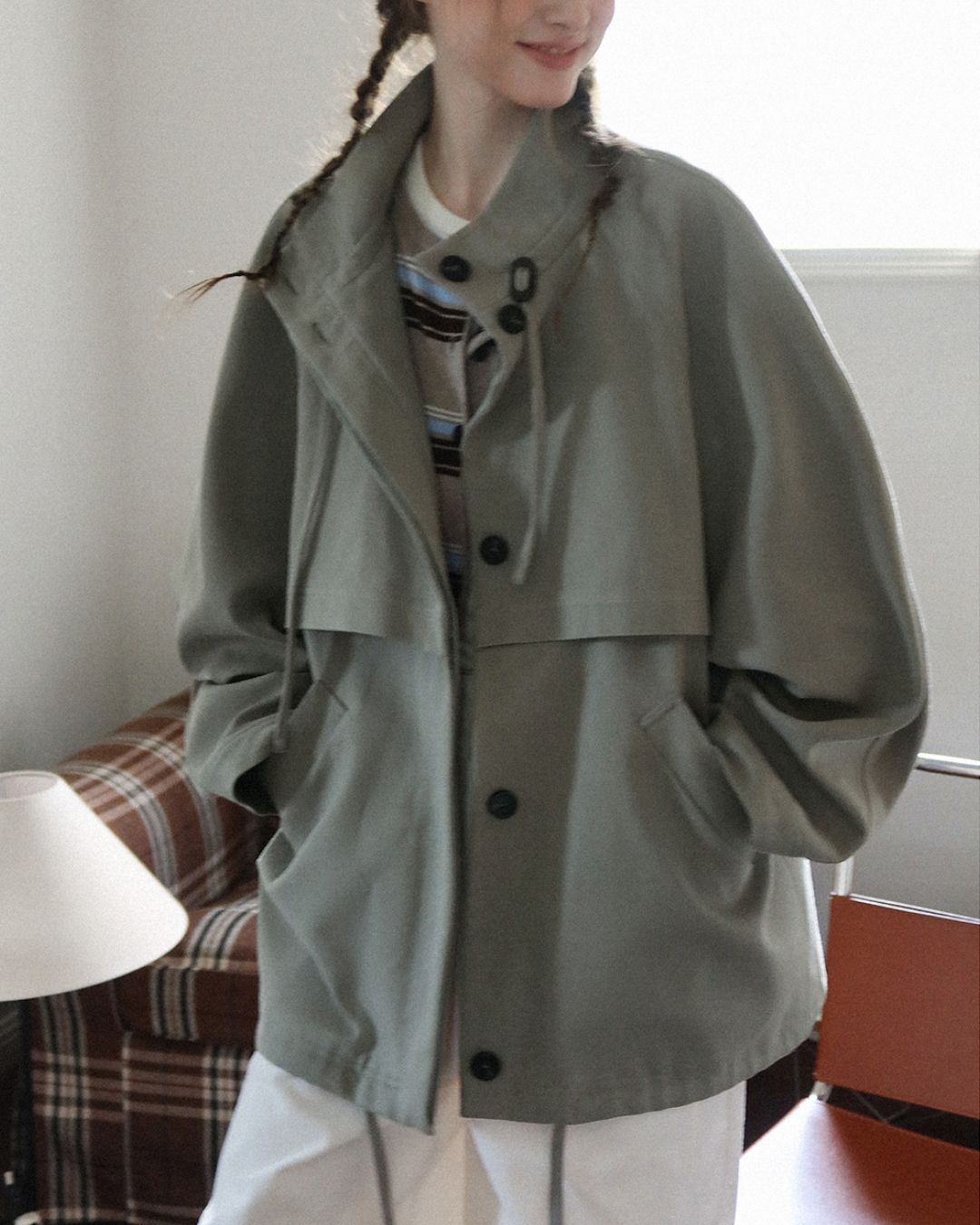 Stand Collar Drawstring Jacket　JK018
