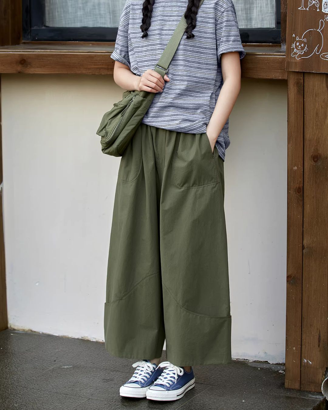 Breathable Cropped Wide Pants　PT048