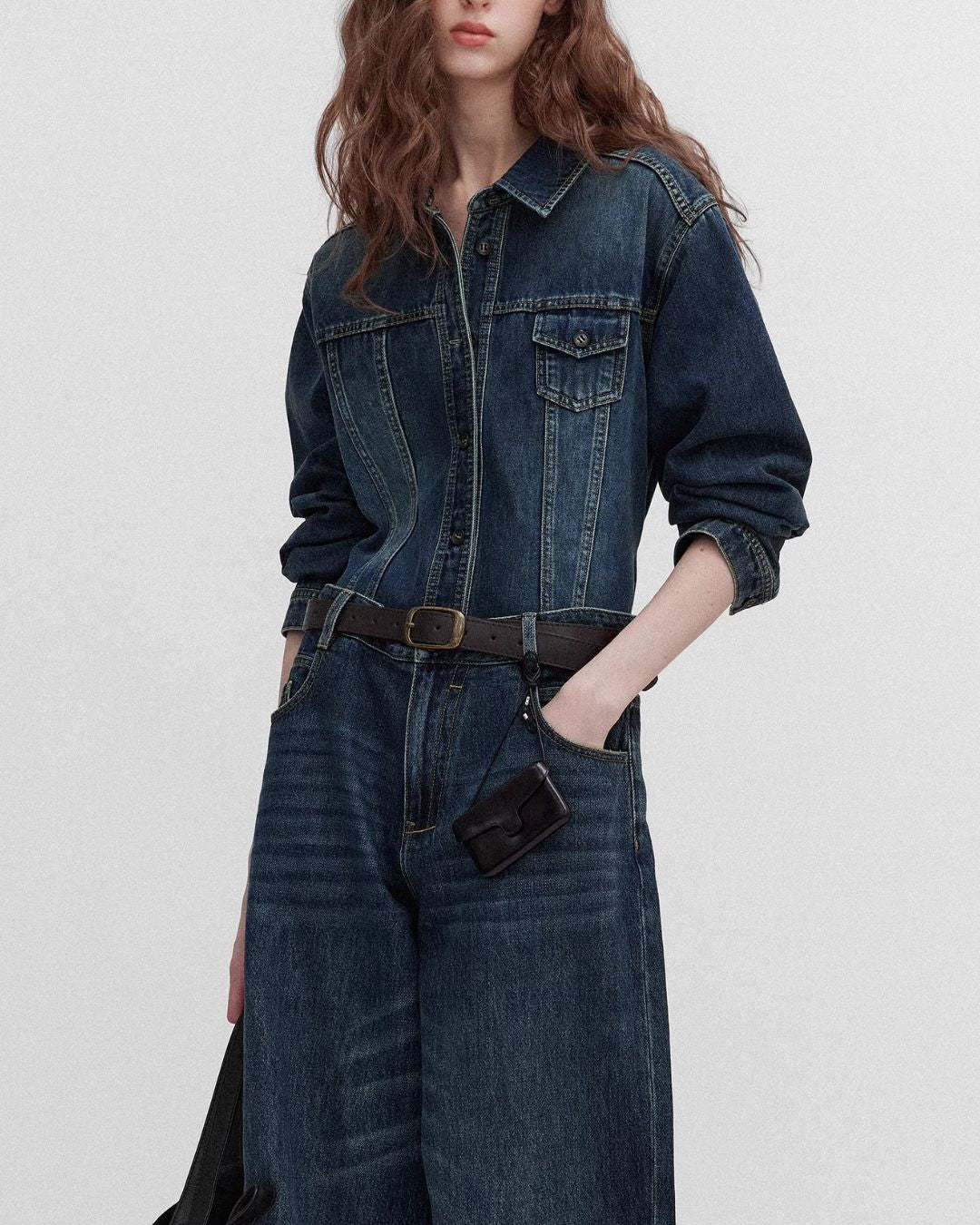 Washed Denim Shirt Jacket & Wide Denim Pants　JK091