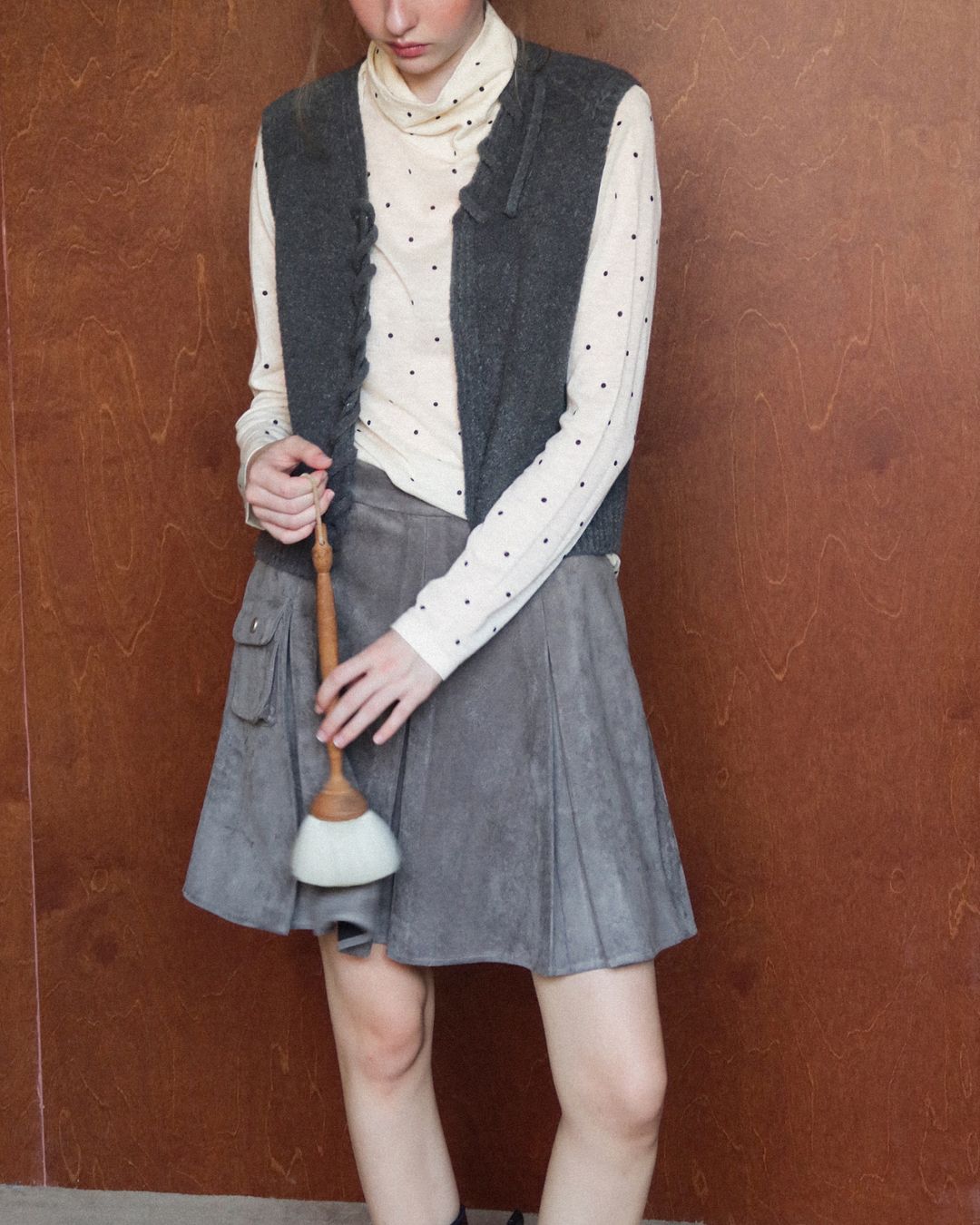 Airy High-neck Polka Dot Knit　KN037