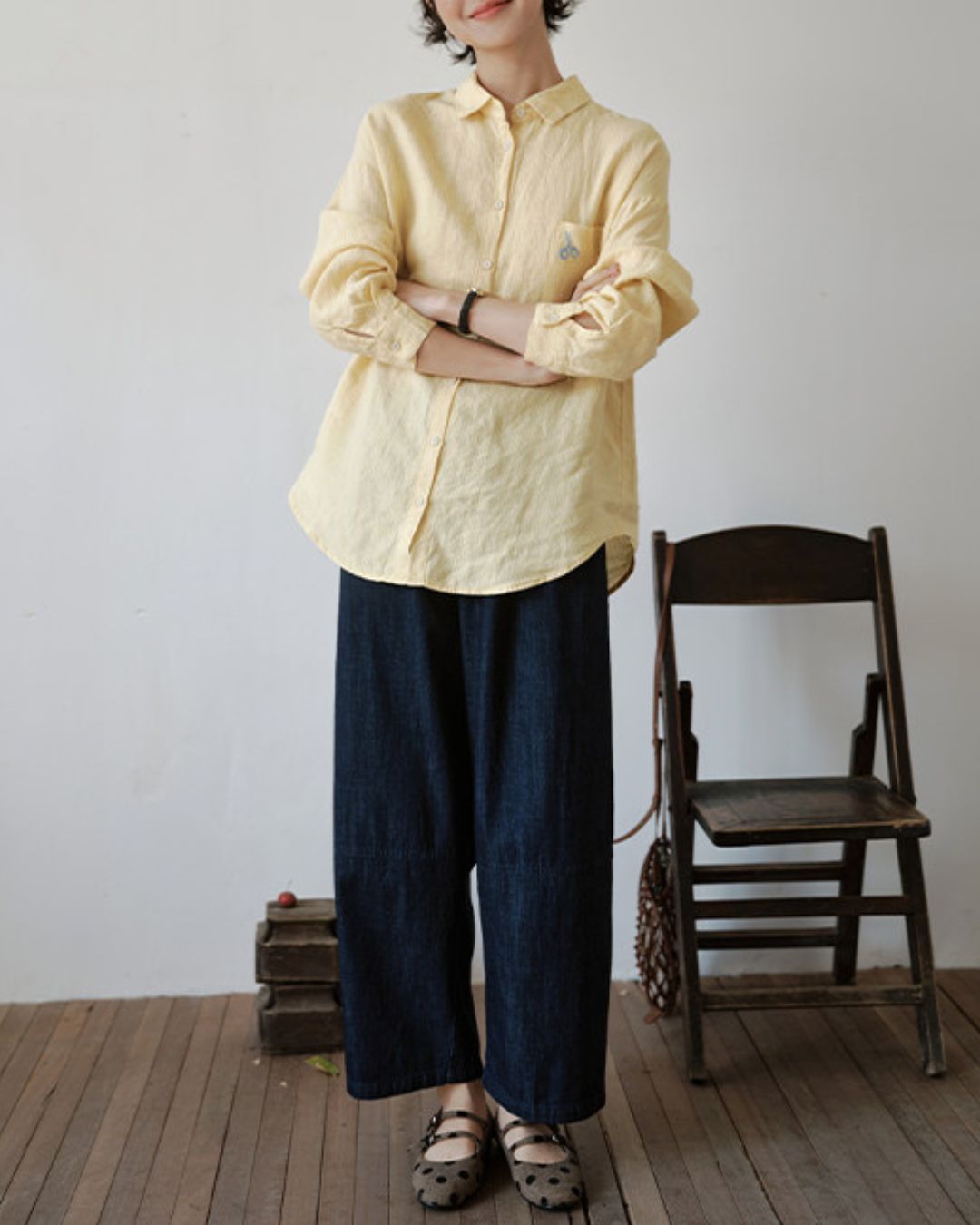 Drop Shoulder Striped Linen Shirt　LS042