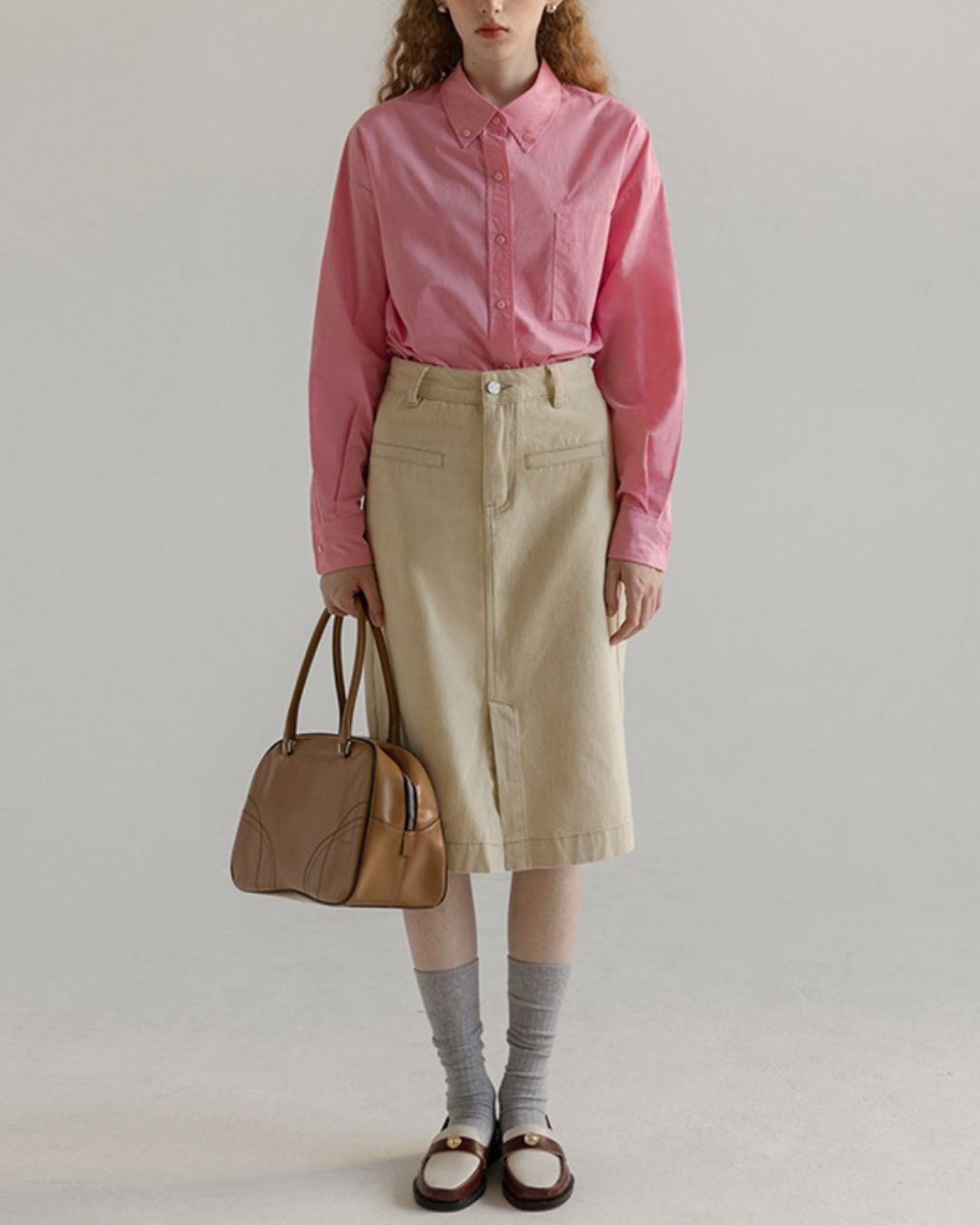 Back Half Button Collar Shirt　LS032