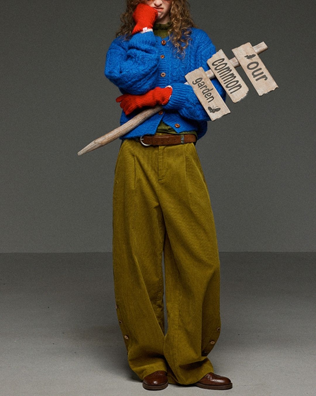 Corduroy Floral  Wide Pants　PT028