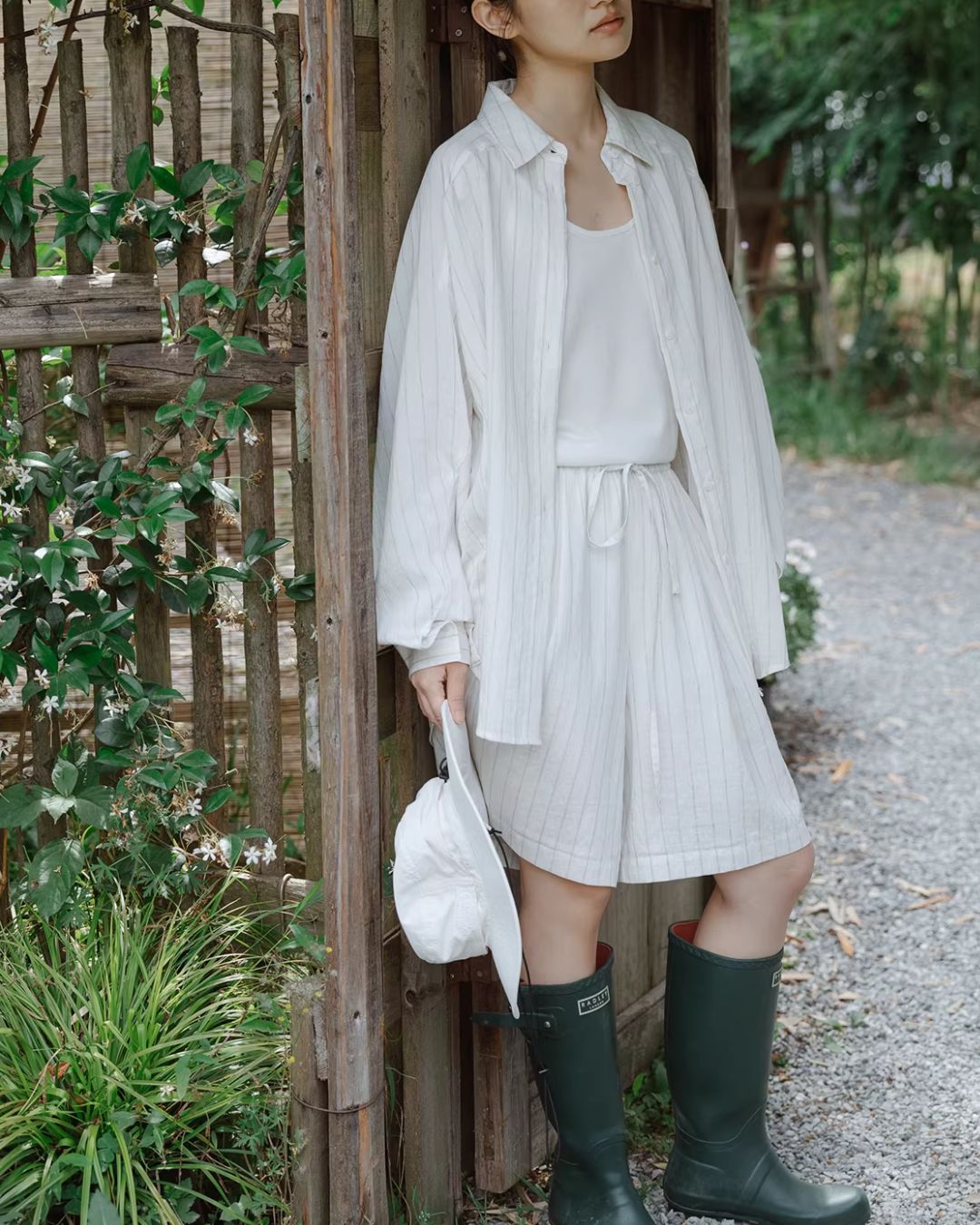 Linen Blend Oversized Striped Shirt　LS064
