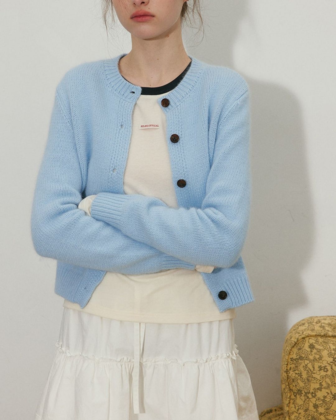 Round Neck Retro Fluffy Knit Cardigan　KN115