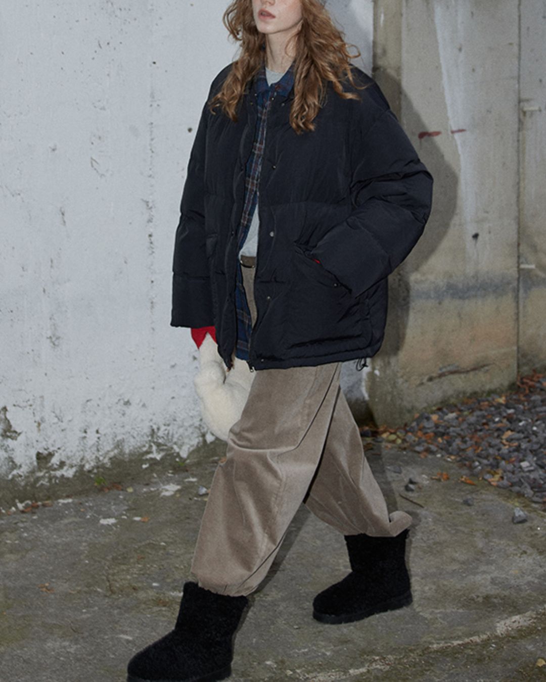 Navy Check Oversized Shirt　LS037