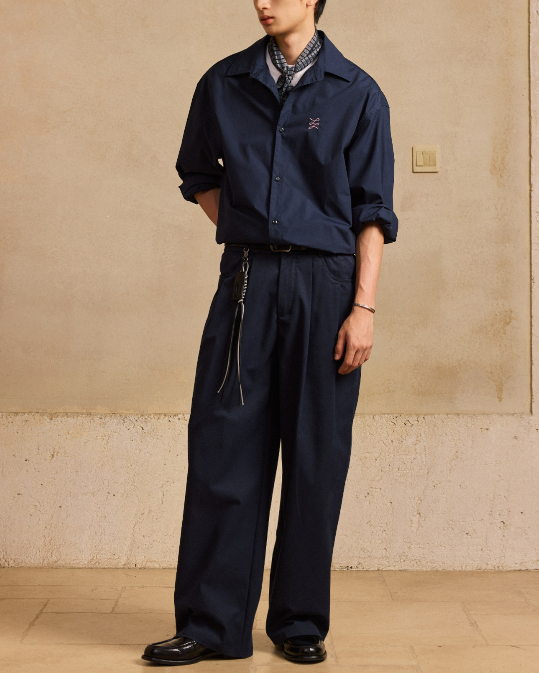 Chest Embroidered Casual Collar Shirt　LS047