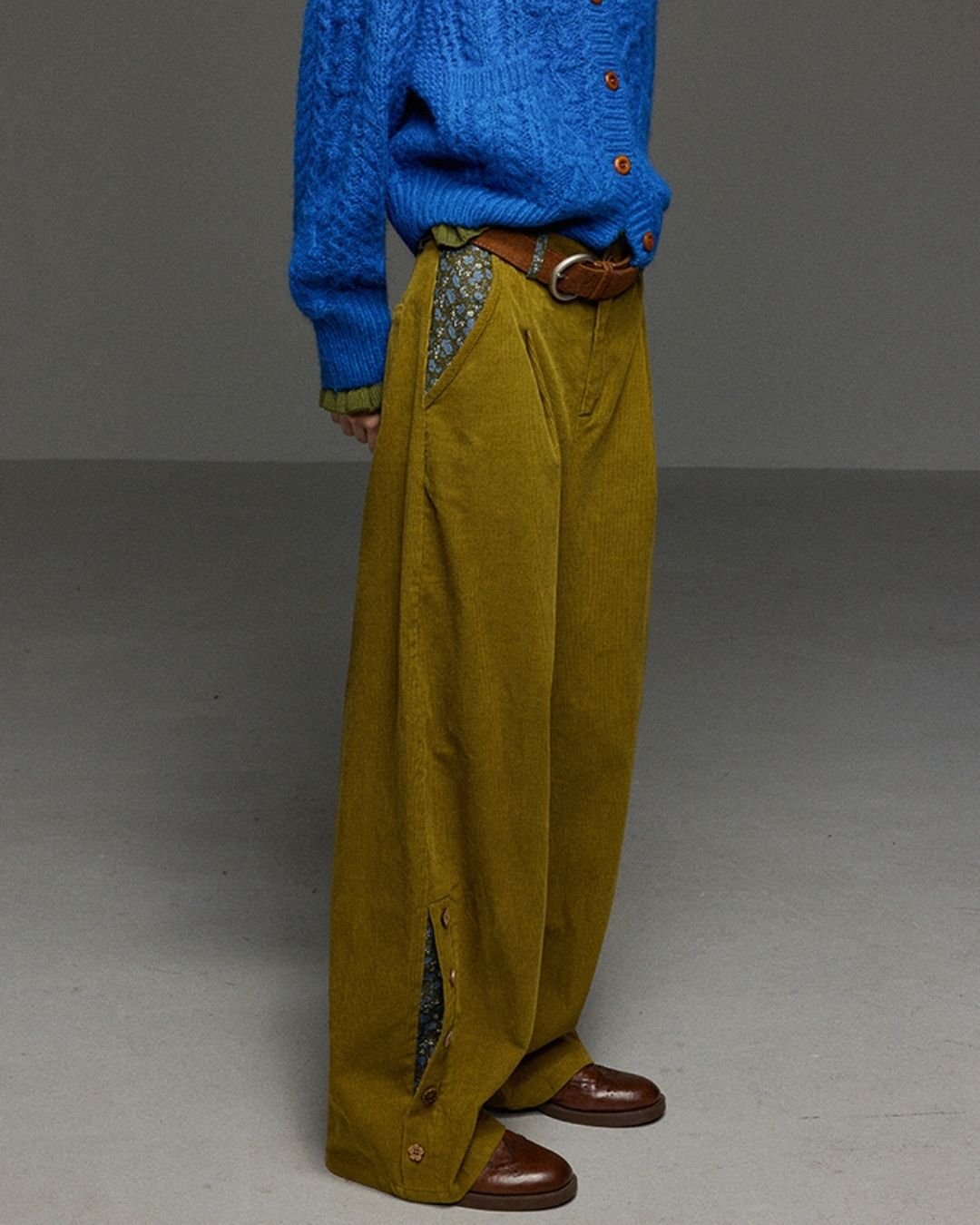 Corduroy Floral  Wide Pants　PT028