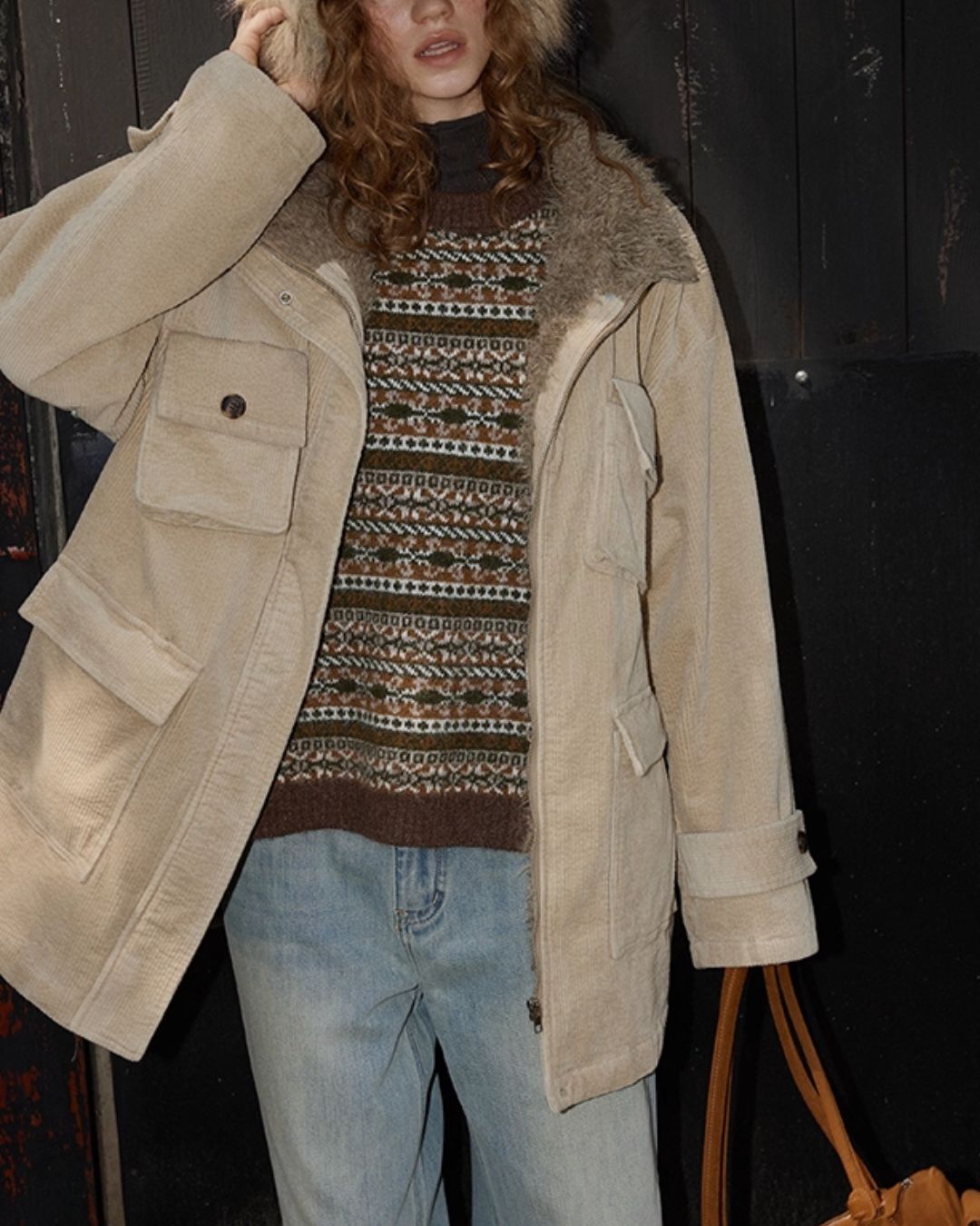 Fur-lined Corduroy Work Jacket　JK045