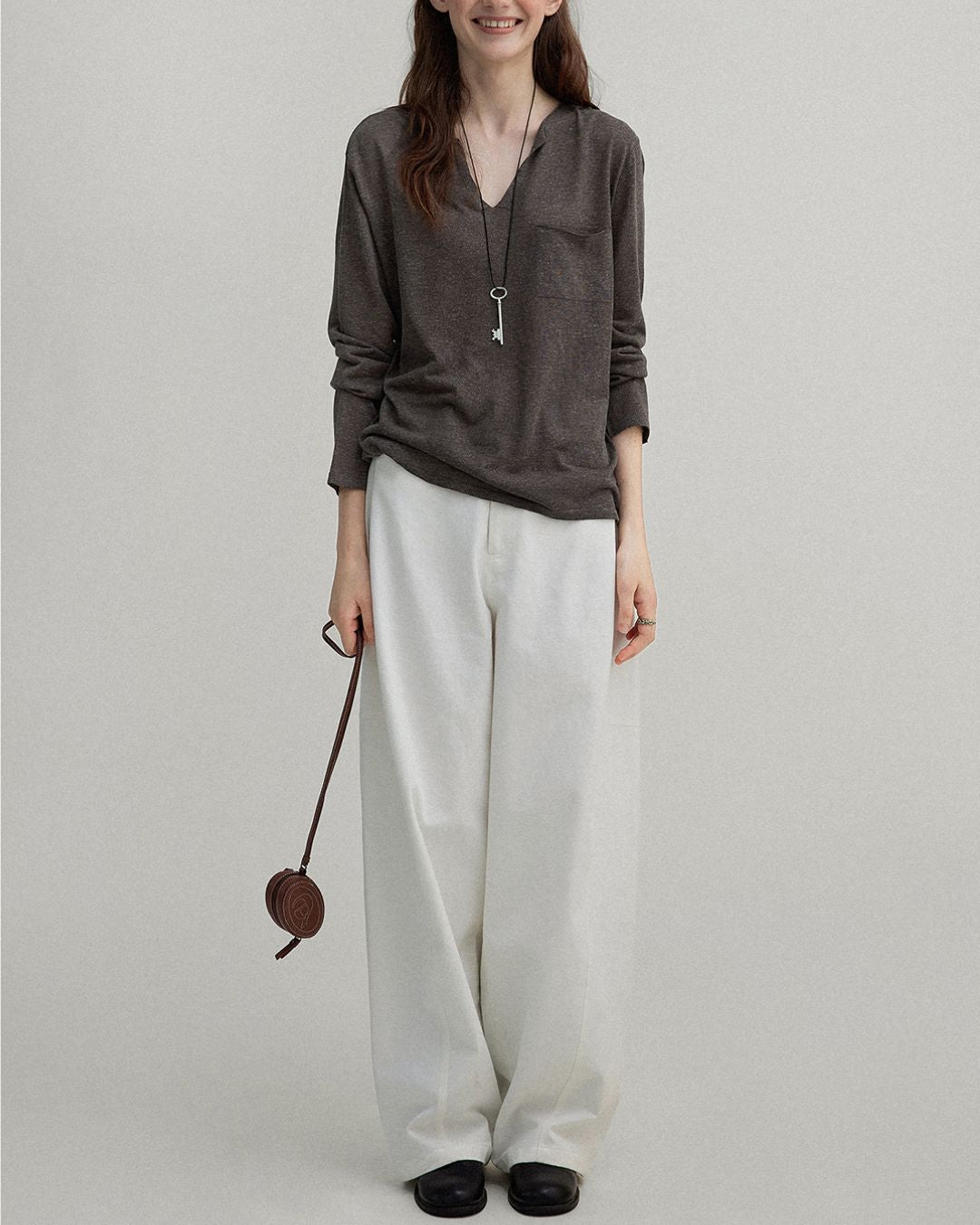 Natural Linen V-neck T-shirt　LT003