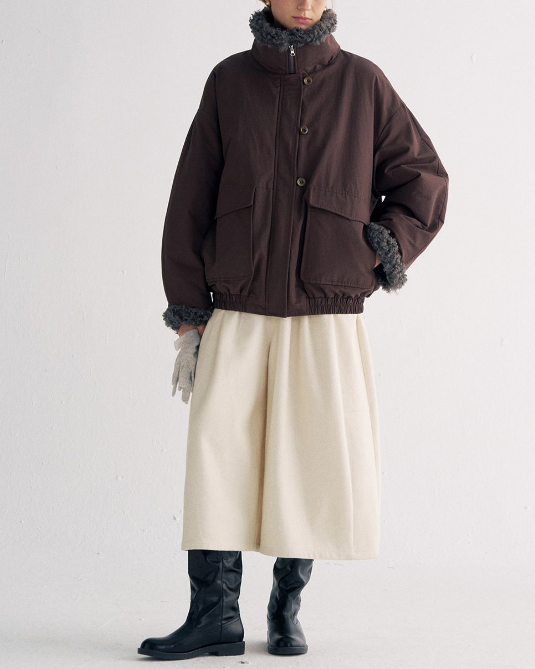 Stand-up Boa Collar Padded Jacket　JK077