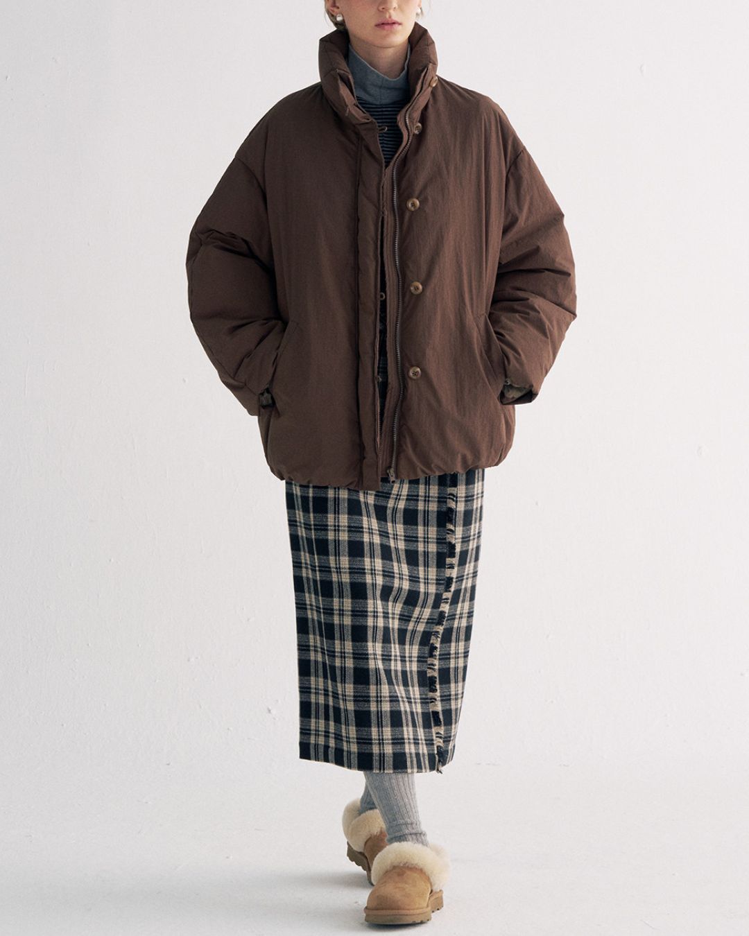 White Duck Down Gathered Jacket　JK079