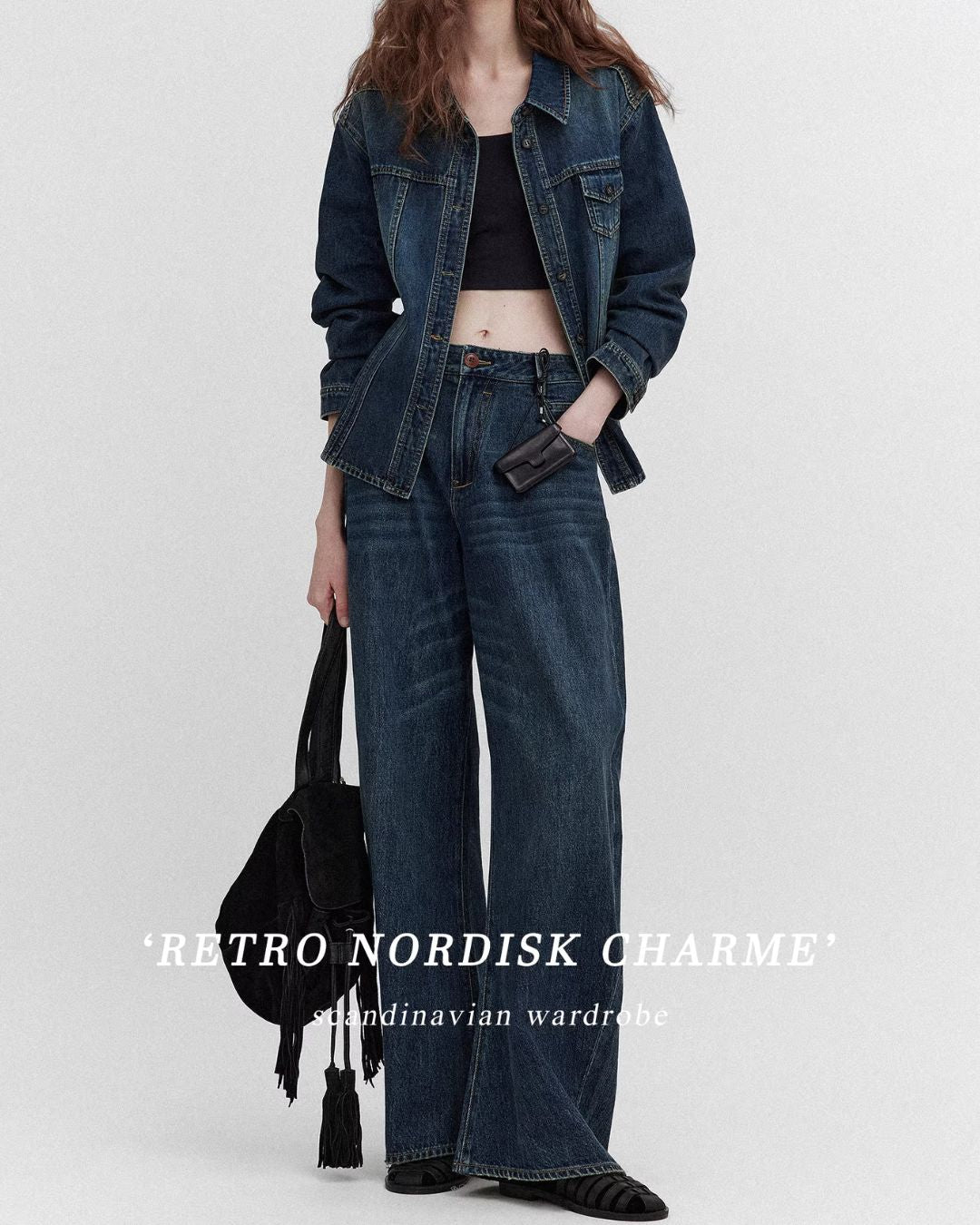 Washed Denim Shirt Jacket & Wide Denim Pants　JK091