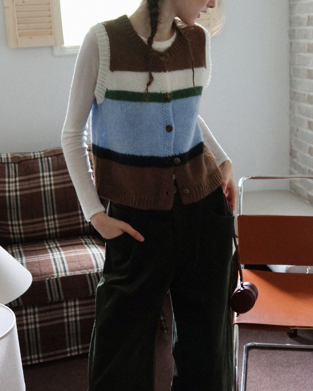 Contrast Color Knit Vest　KN019