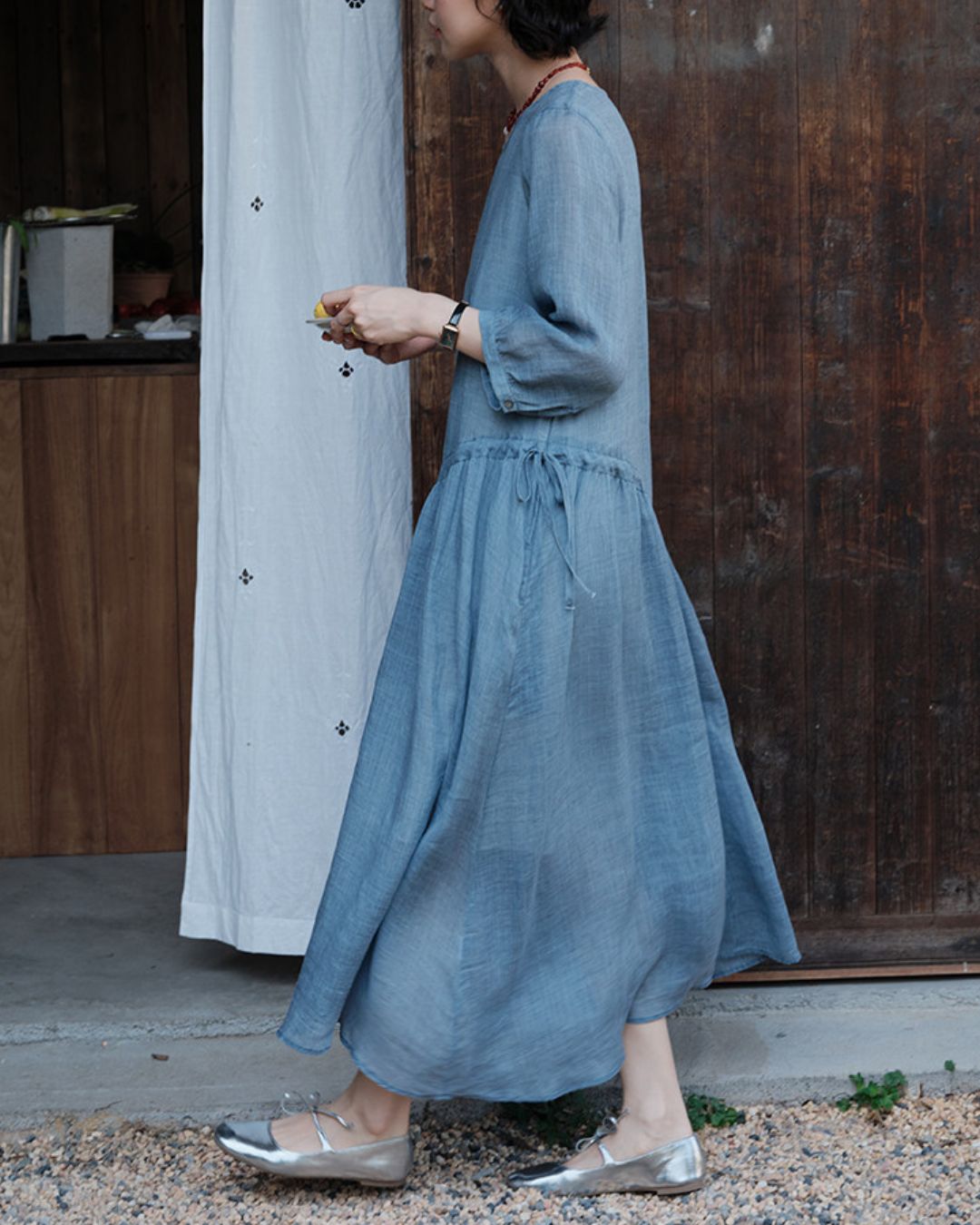 Ramie Drawstring A-Line Dress　OP005