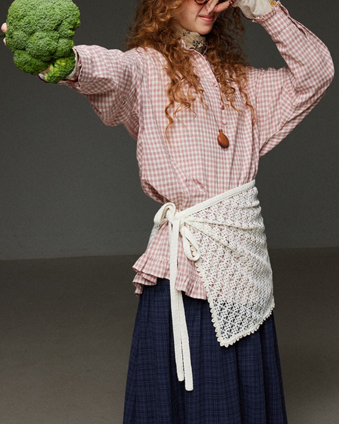 Pink Checked Ruffle Shirt　LS027