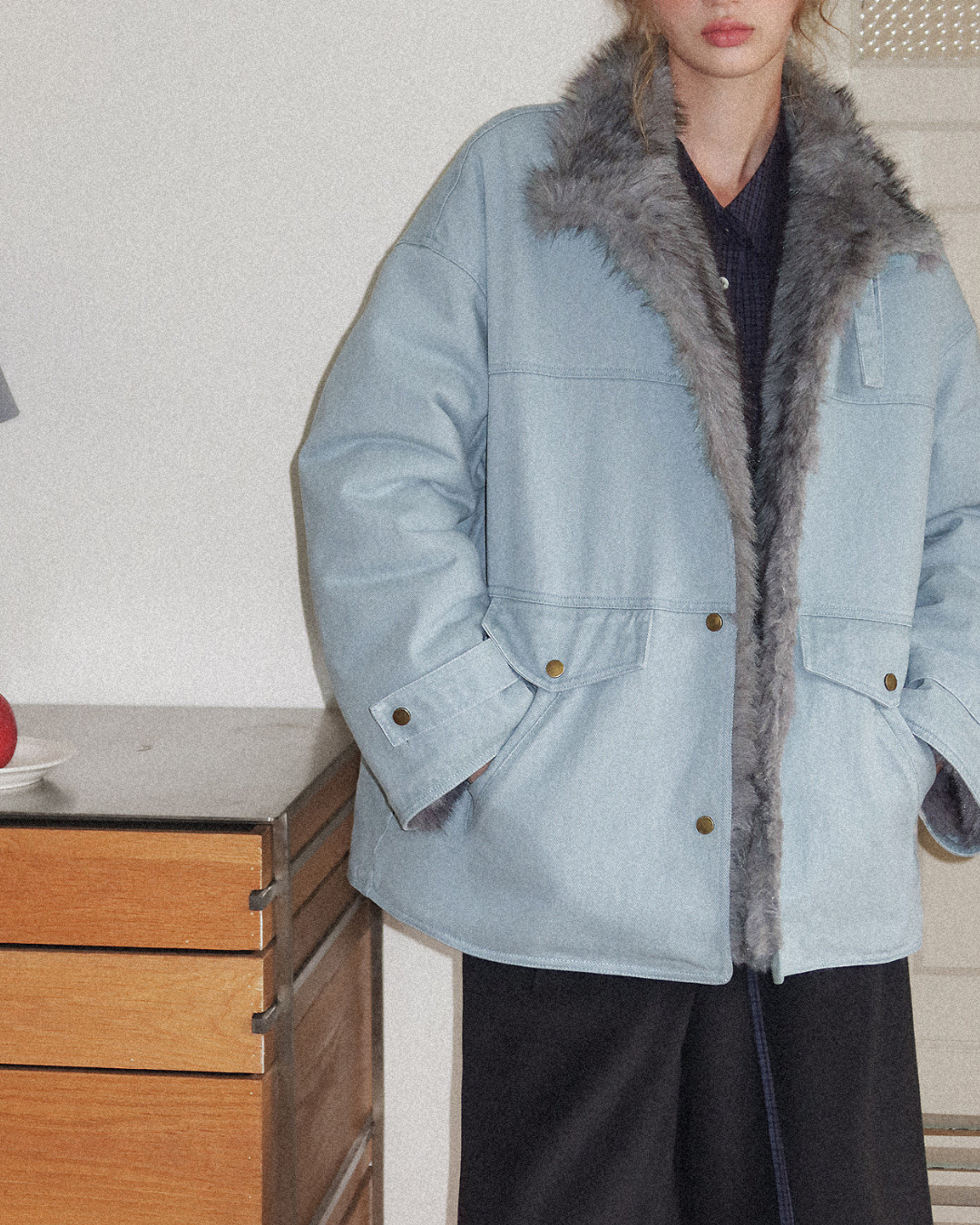 Vintage Fur-lined Denim Jacket　JK081