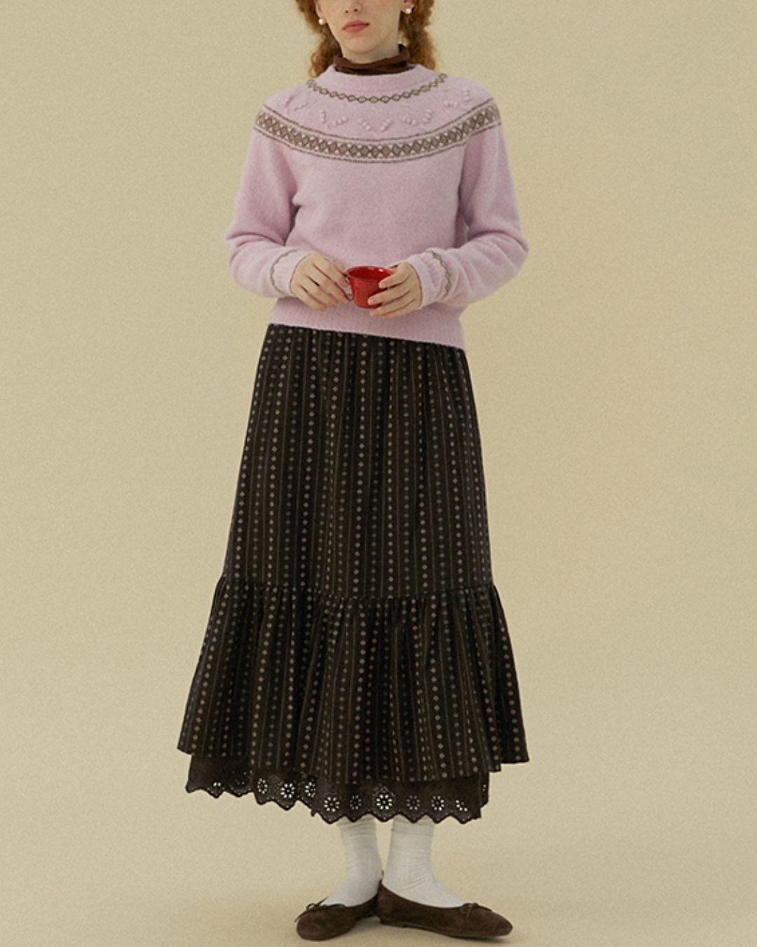 Pom-pom Fair Isle Sweater　KN078