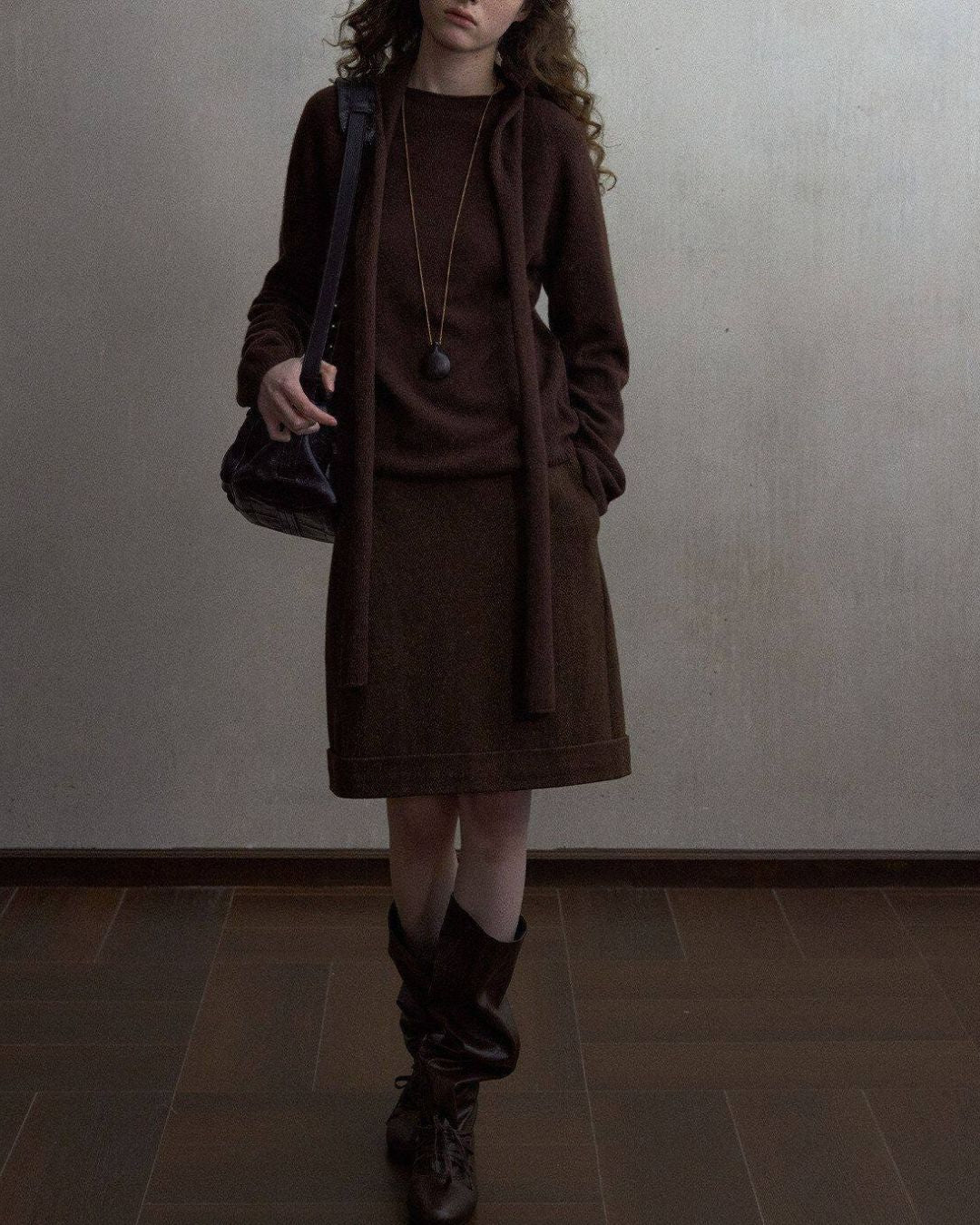 Basic Yak Wool Knit Hooded Scarf　HG001