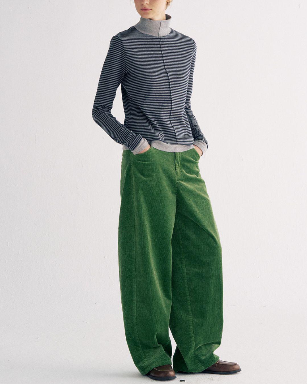 Color Block Faux Layer High Neck Knit　KN083