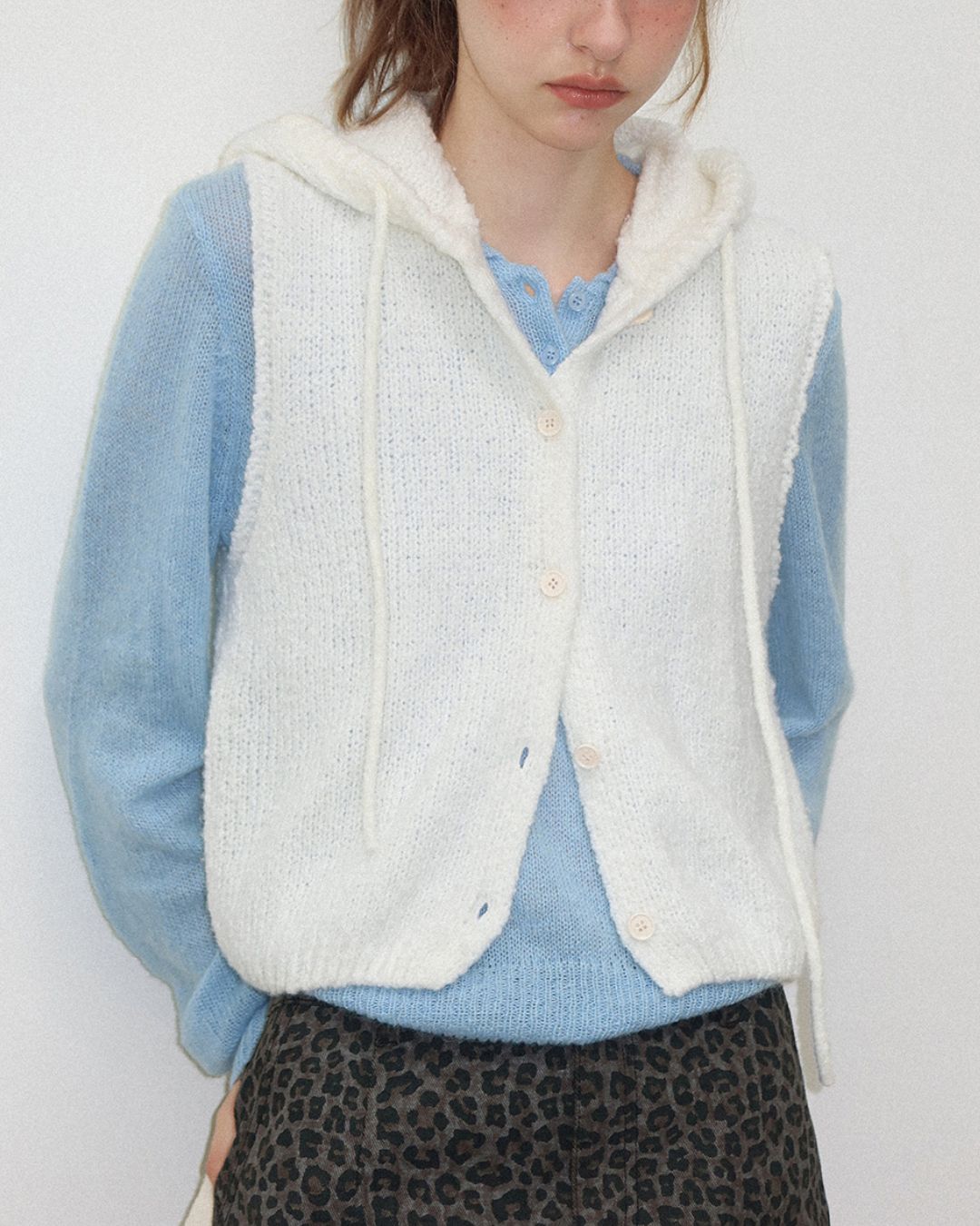 Loop Yarn Hooded Knit Vest　KN025