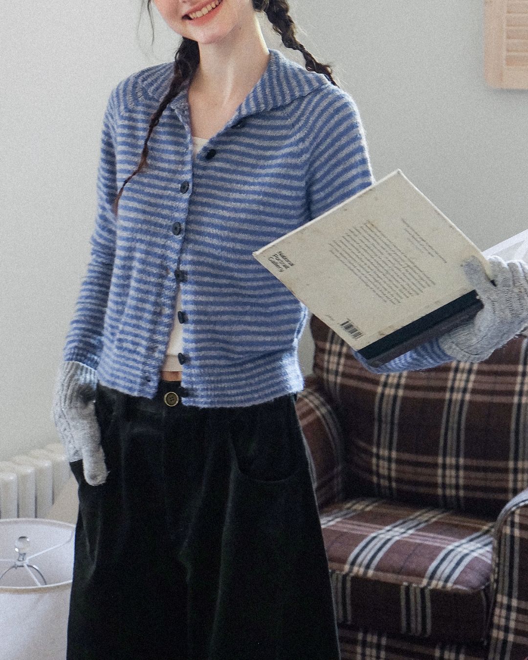 Collared Border Knit Cardigan　KN020