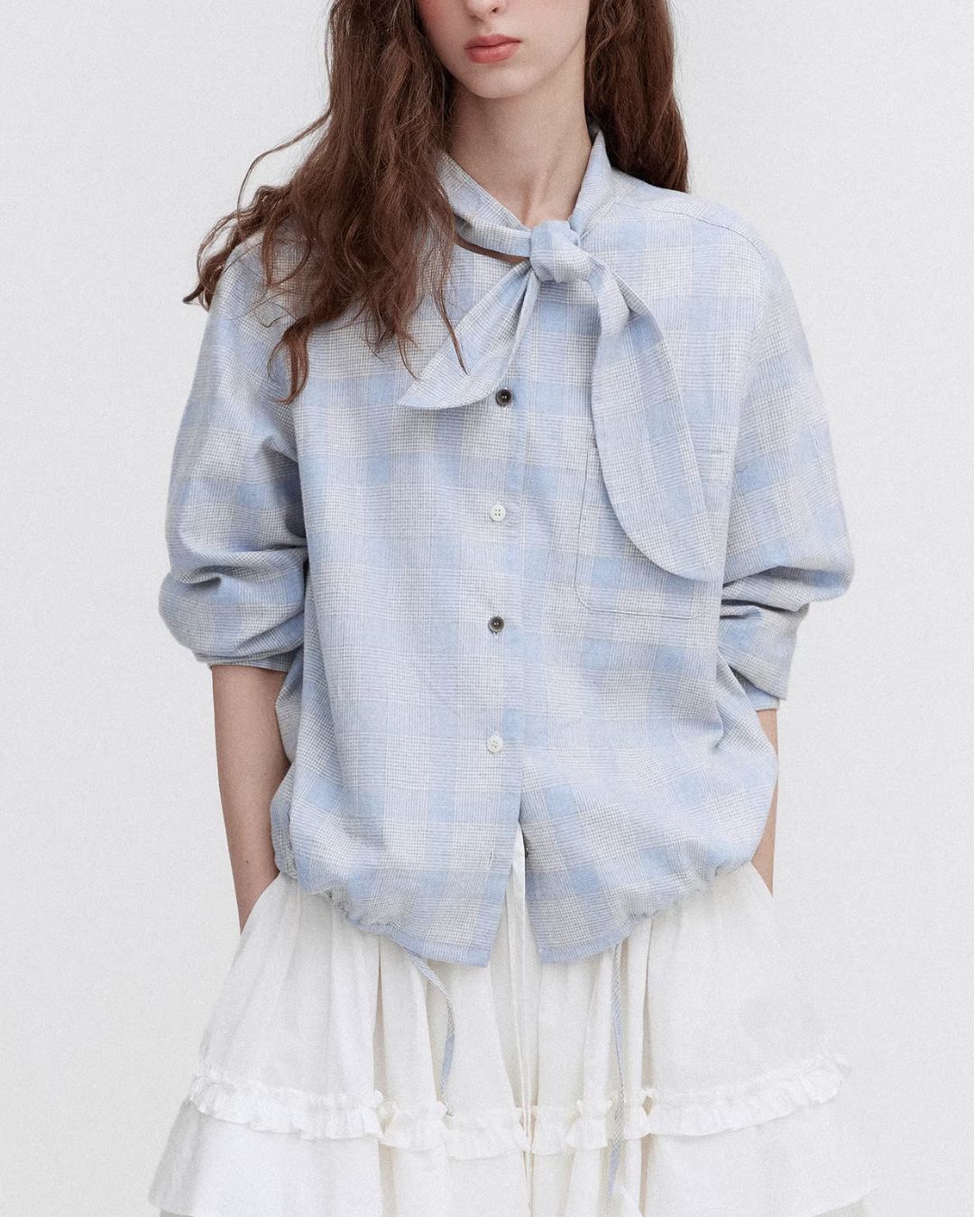 Bow Tie Ribbon Check Shirt　LS068
