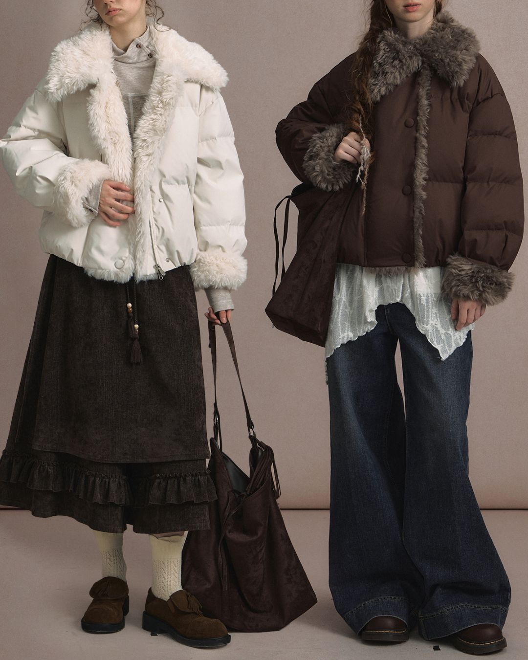 Asymmetrical Fur Short Down Jacket　JK065
