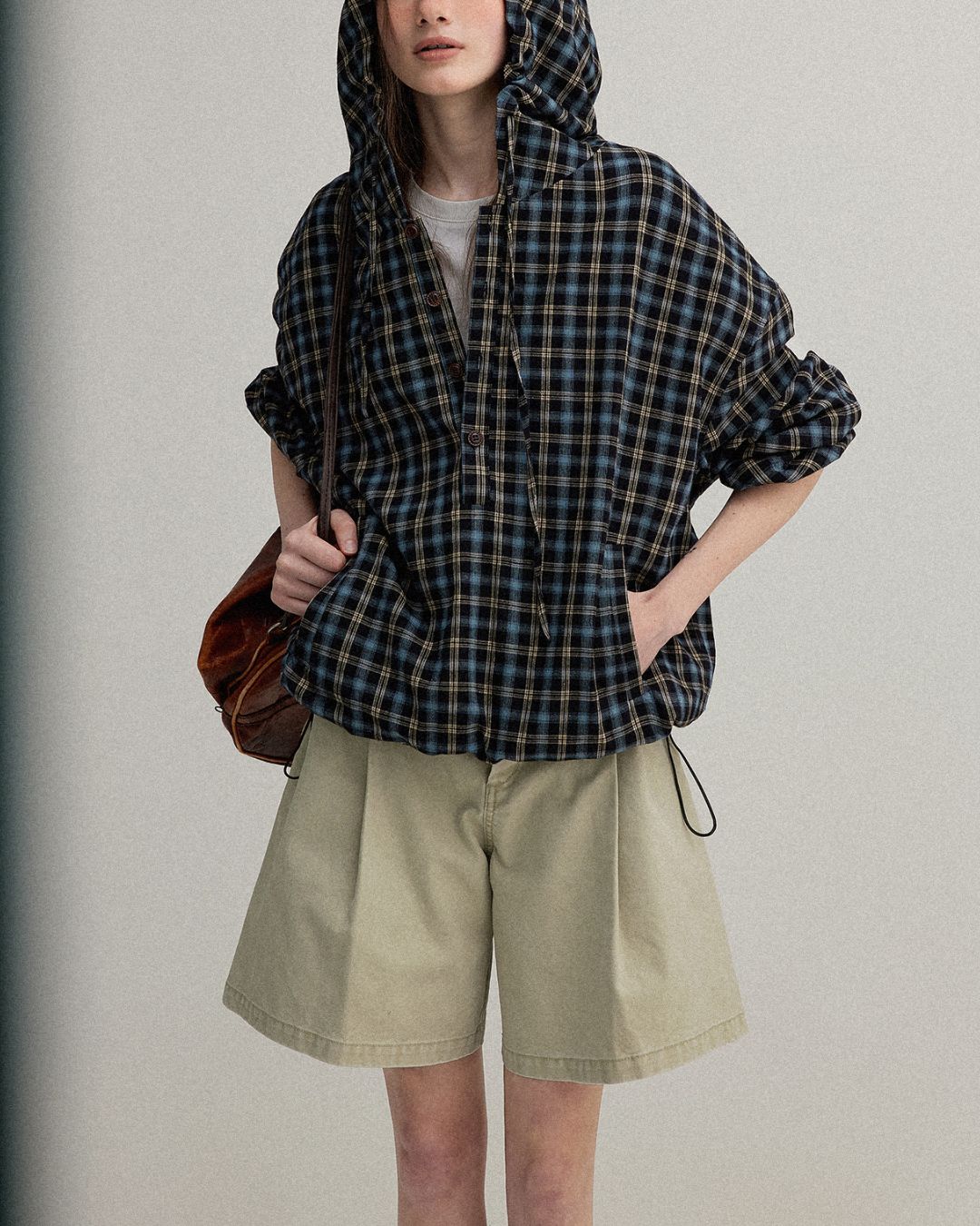 Striped ＆ Checked Hooded Shirt　LS010