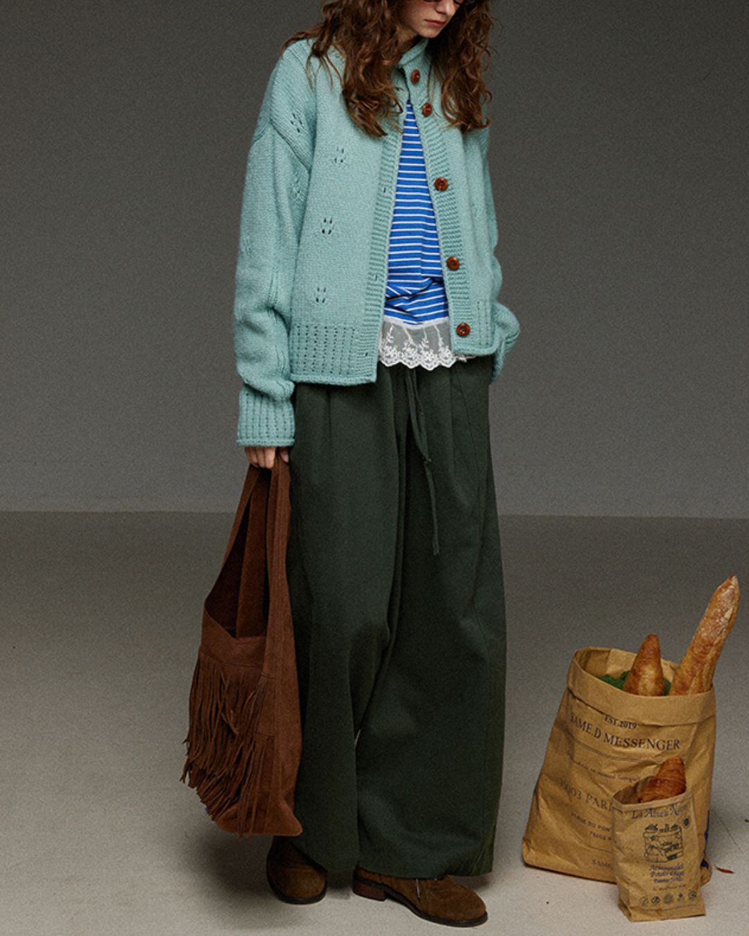 Drawstring Tuck Wide Denim Pants　DP011