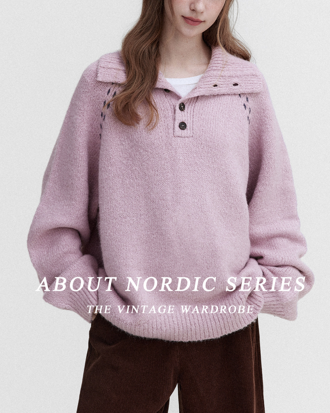Contrast Stitch Half Open Collar Knit　KN085
