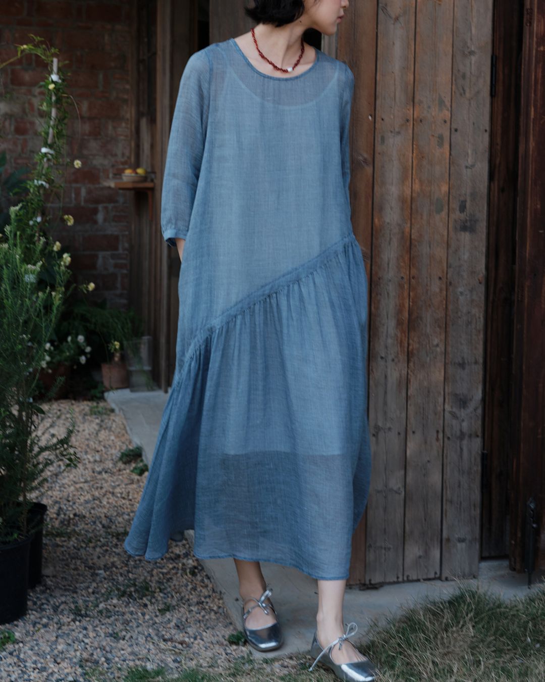 Ramie Drawstring A-Line Dress　OP005