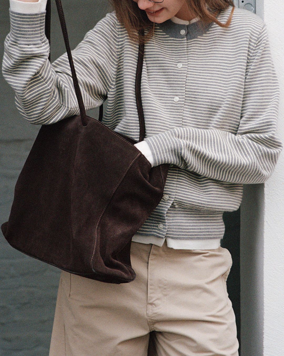 Fake Layered Fine Border Knit Cardigan　KN099