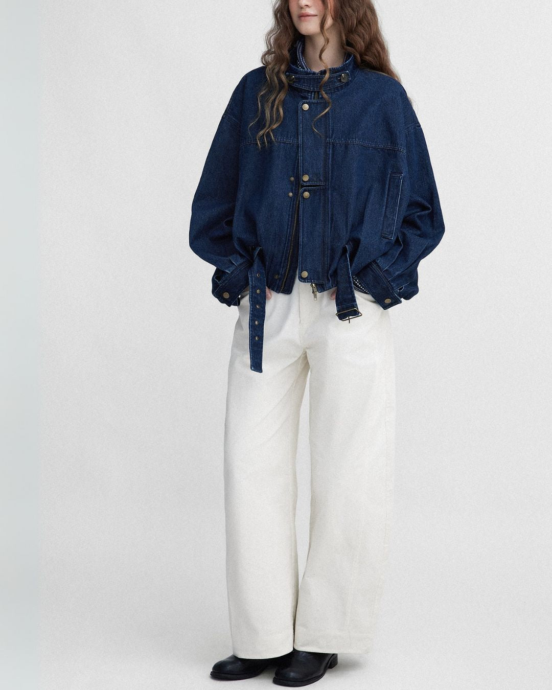 Belted Denim Cropped Jacket　JK026