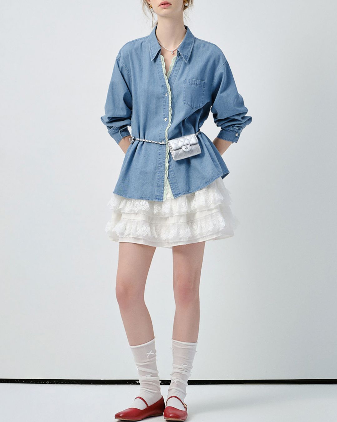 Lace V-neck French Shirt　LS033