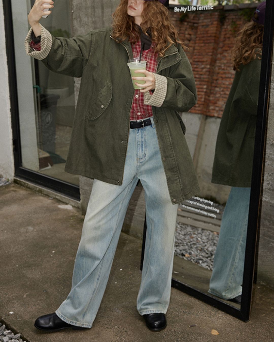 Oversized Checked Cotton Shirt　LS034