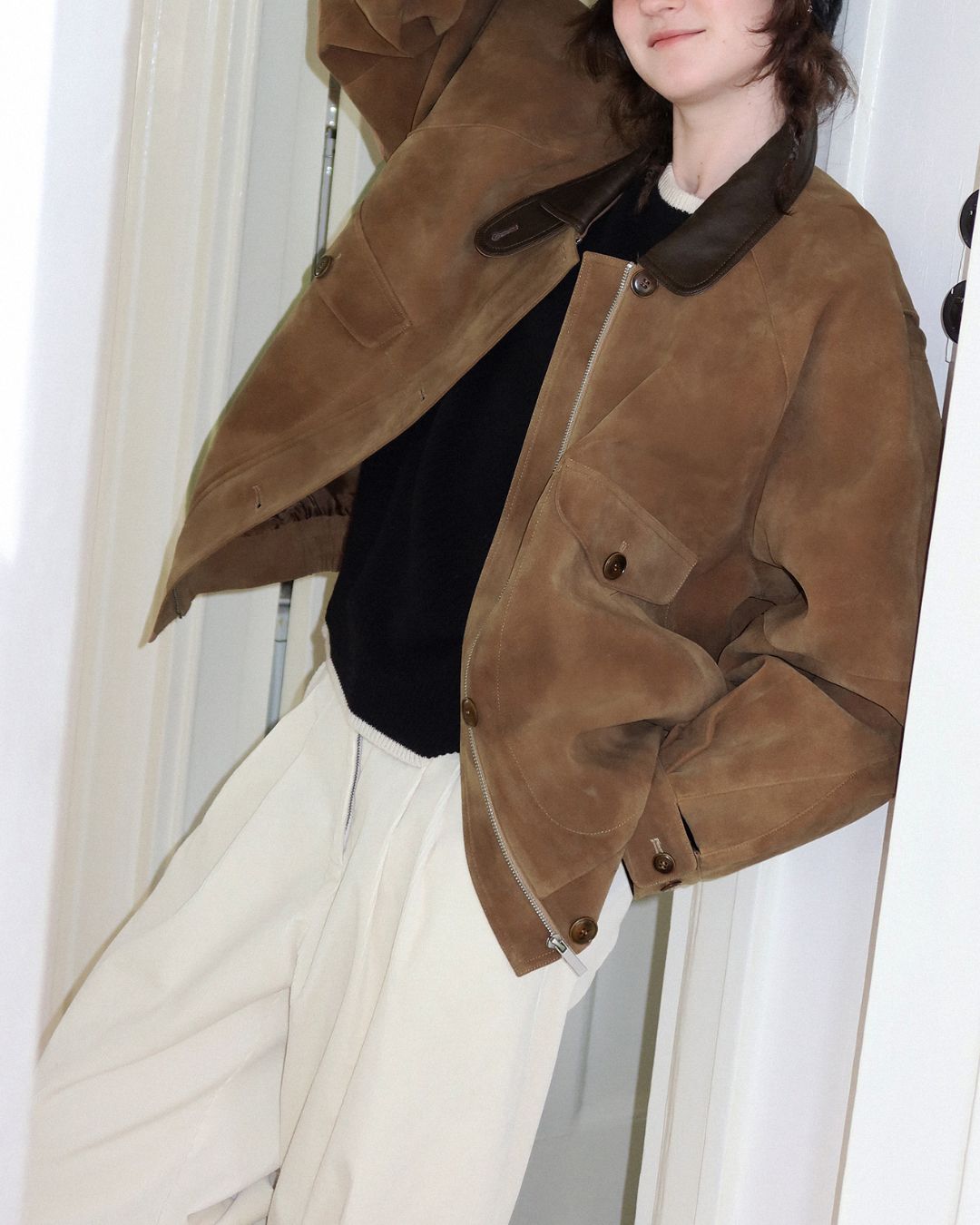 Leather Collar Suede Jacket　JK028