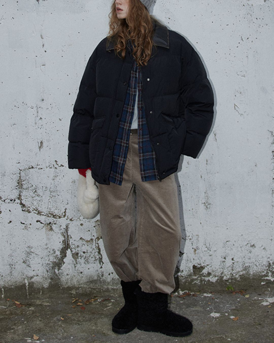 Navy Check Oversized Shirt　LS037