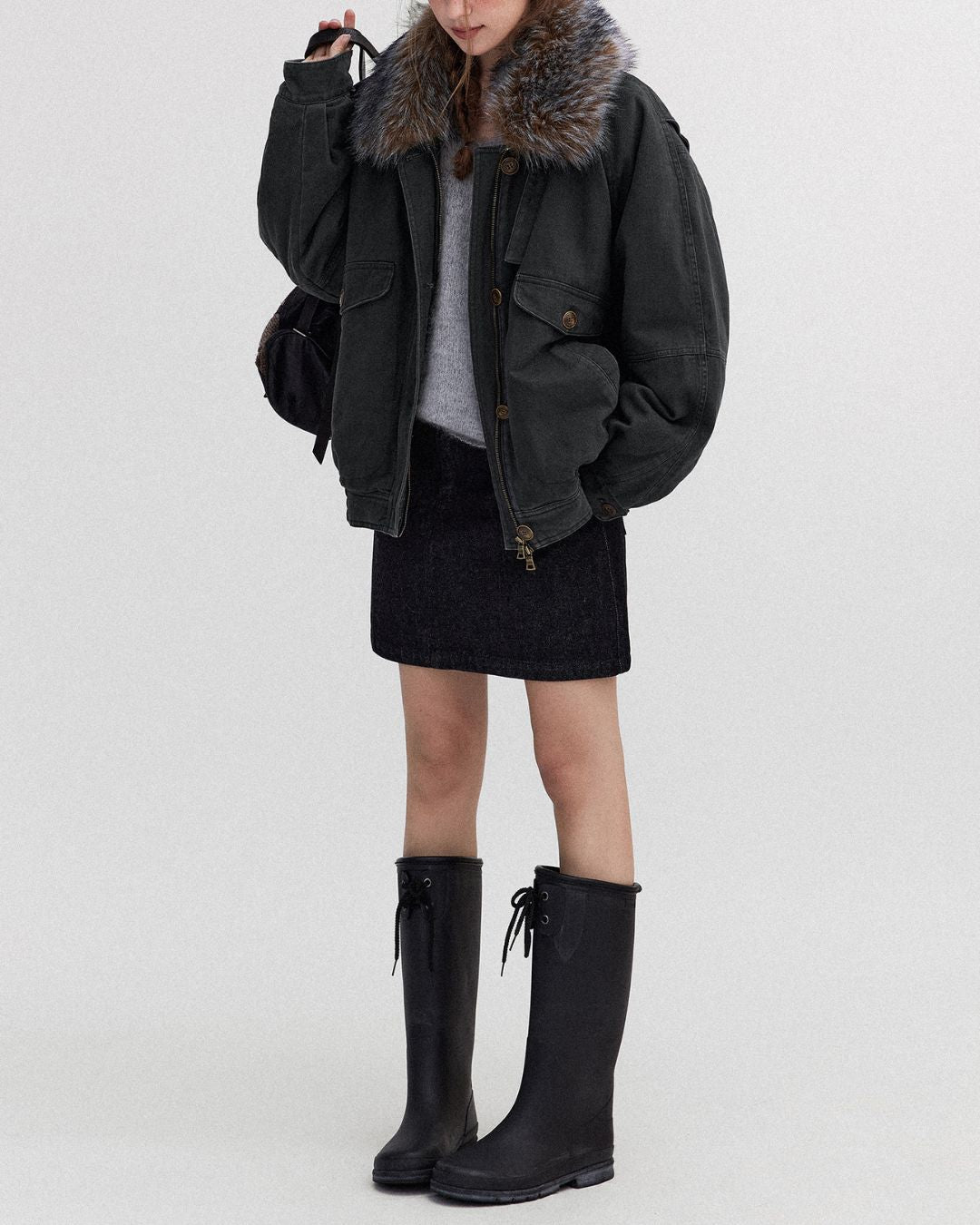 Fur Collar Padded Denim Jacket　JK058
