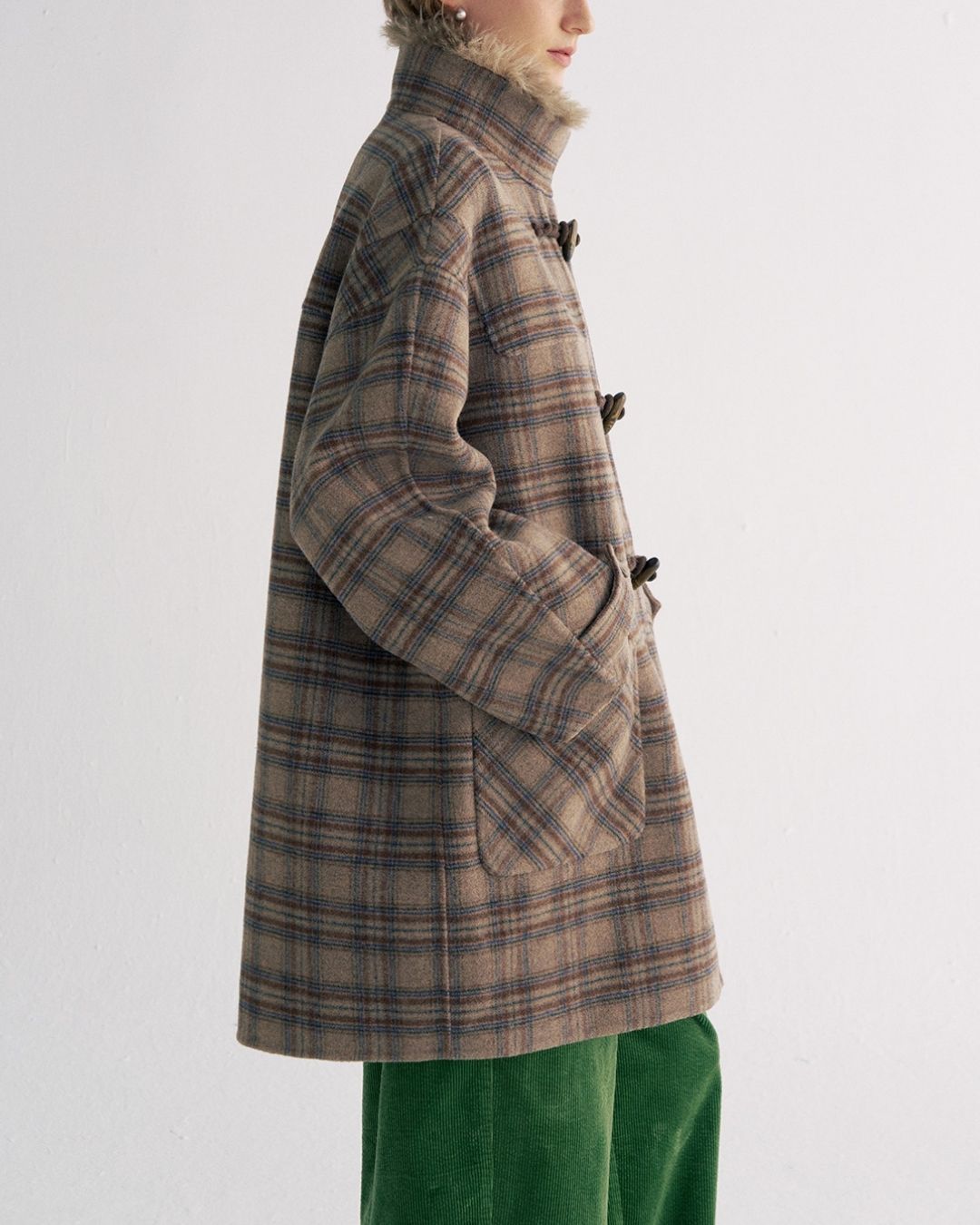 Stand Collar Duffle Check Coat　CT031
