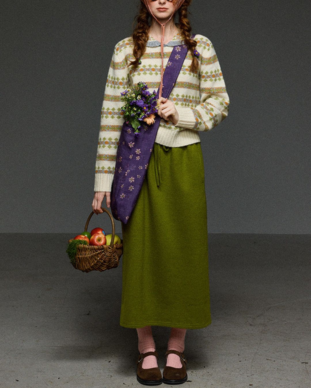 Retro Border Peter Pan Collar Jacquard Sweater　KN106