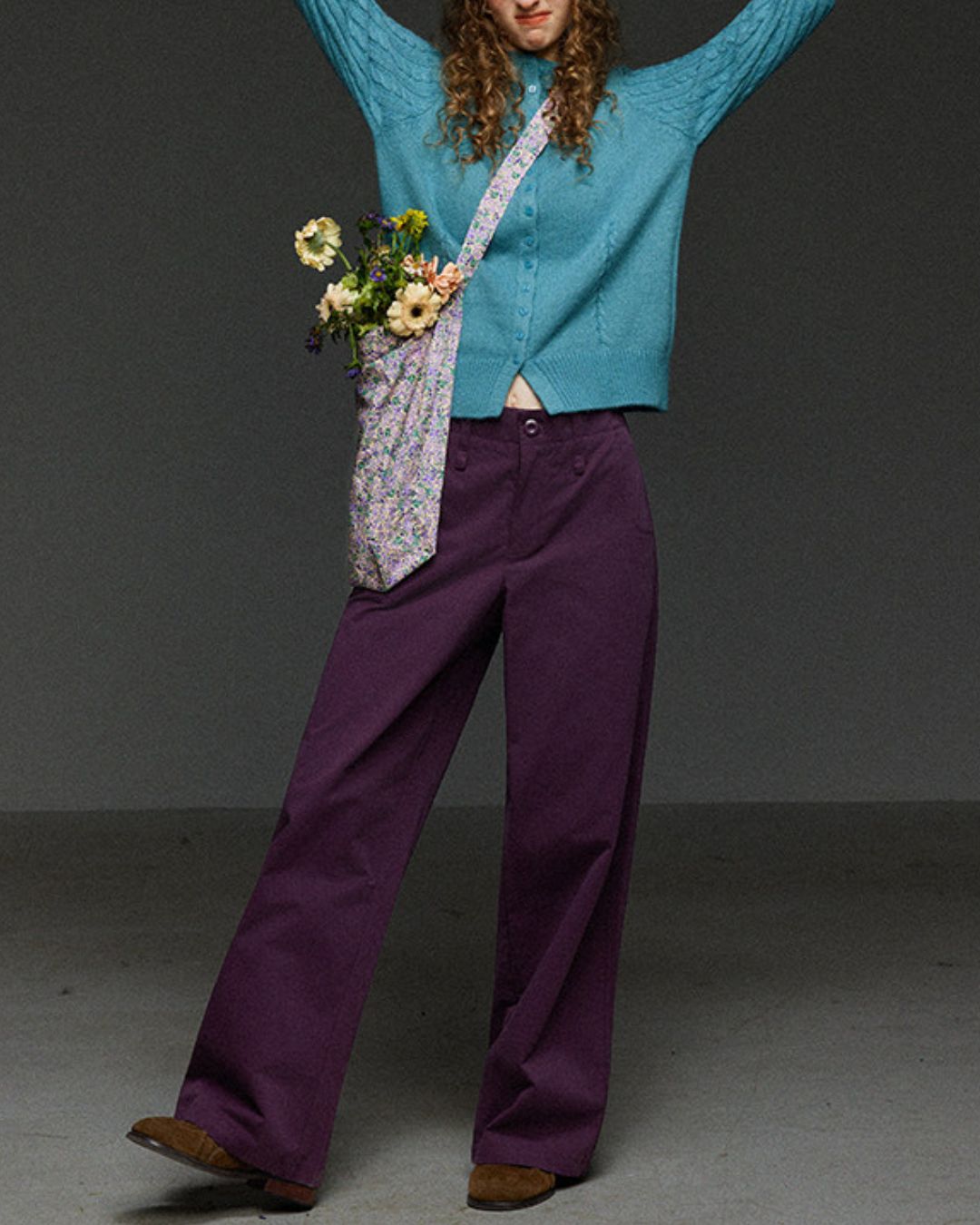 Cable Sleeve High Neck Knit Cardigan　KN104