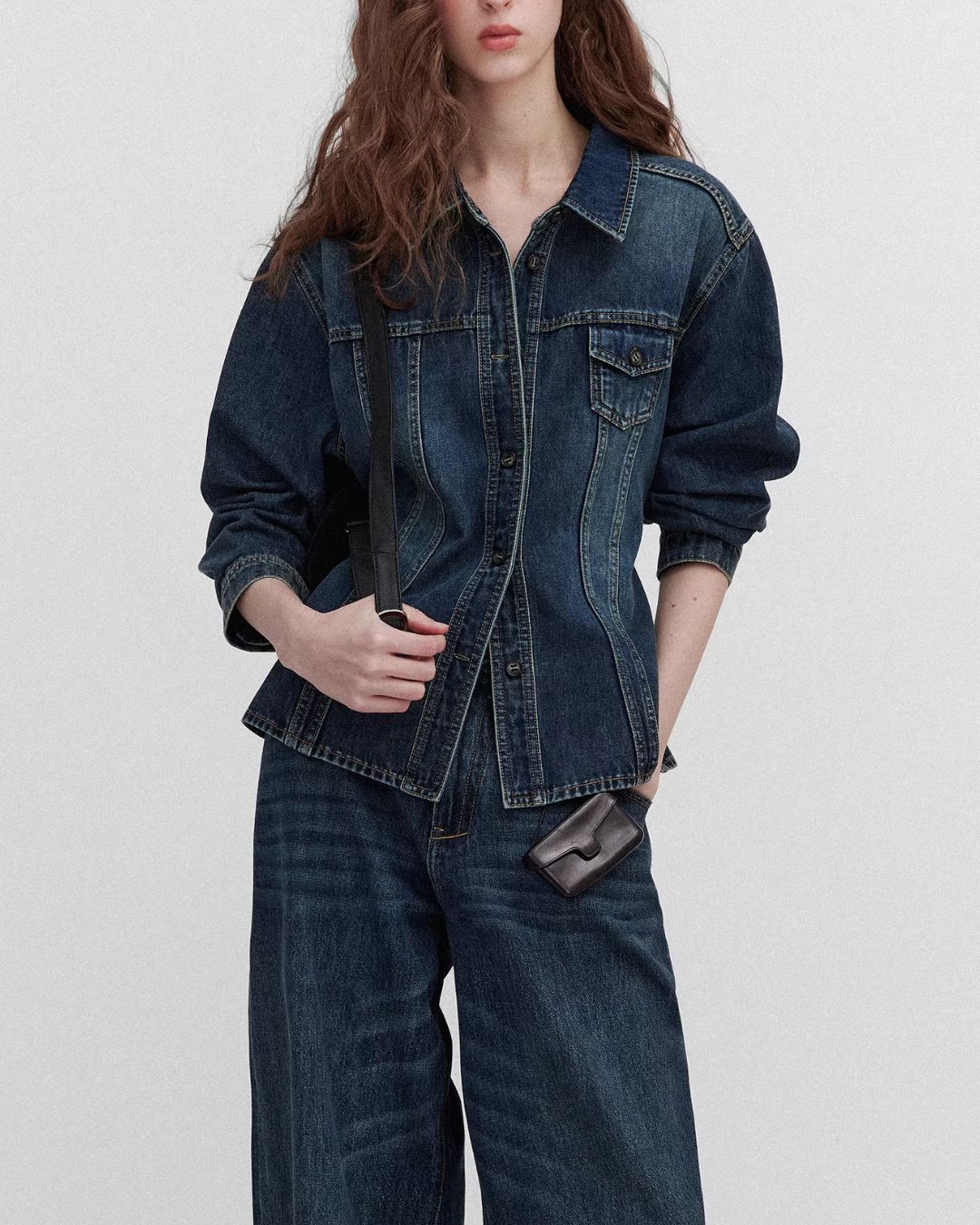 Washed Denim Shirt Jacket & Wide Denim Pants　JK091
