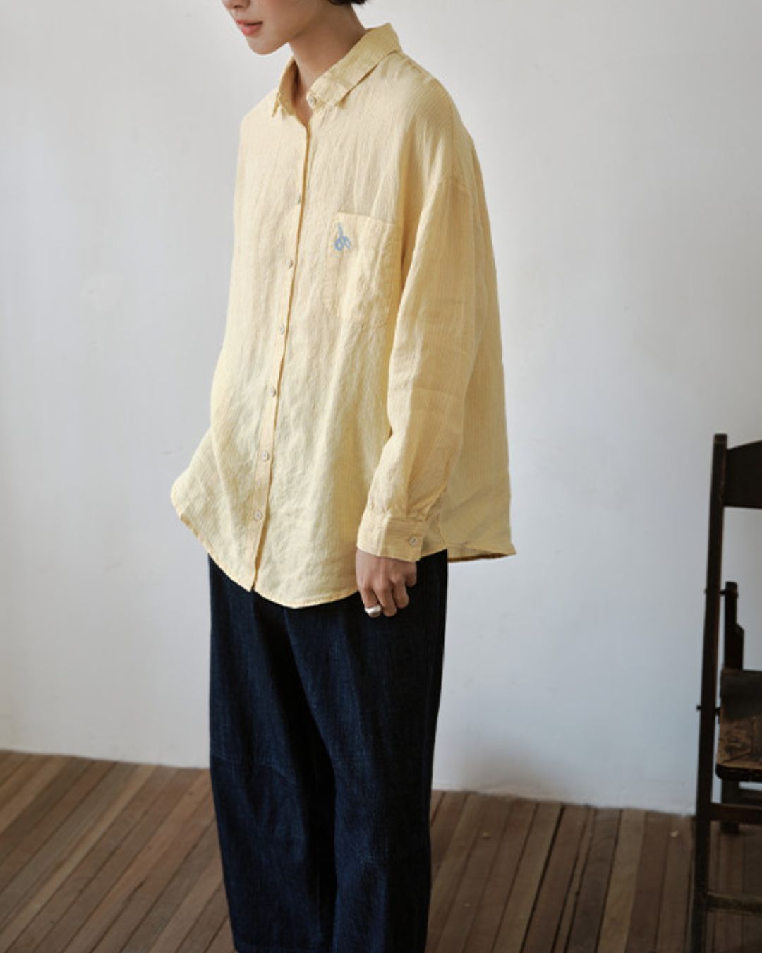 Drop Shoulder Striped Linen Shirt　LS042