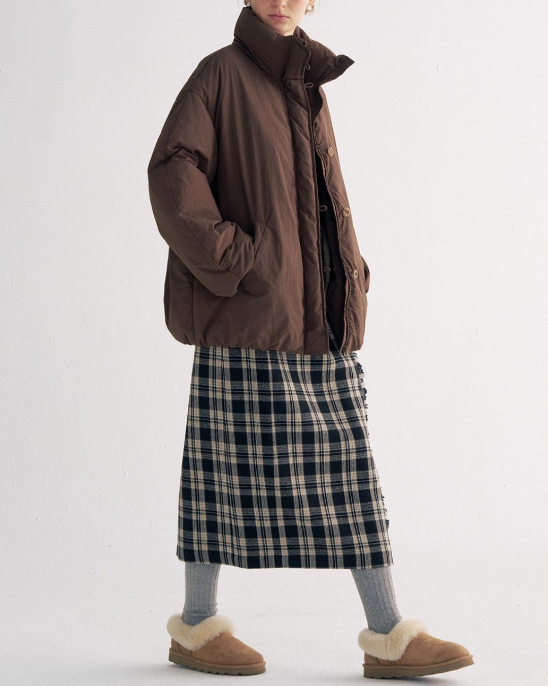 White Duck Down Gathered Jacket　JK079