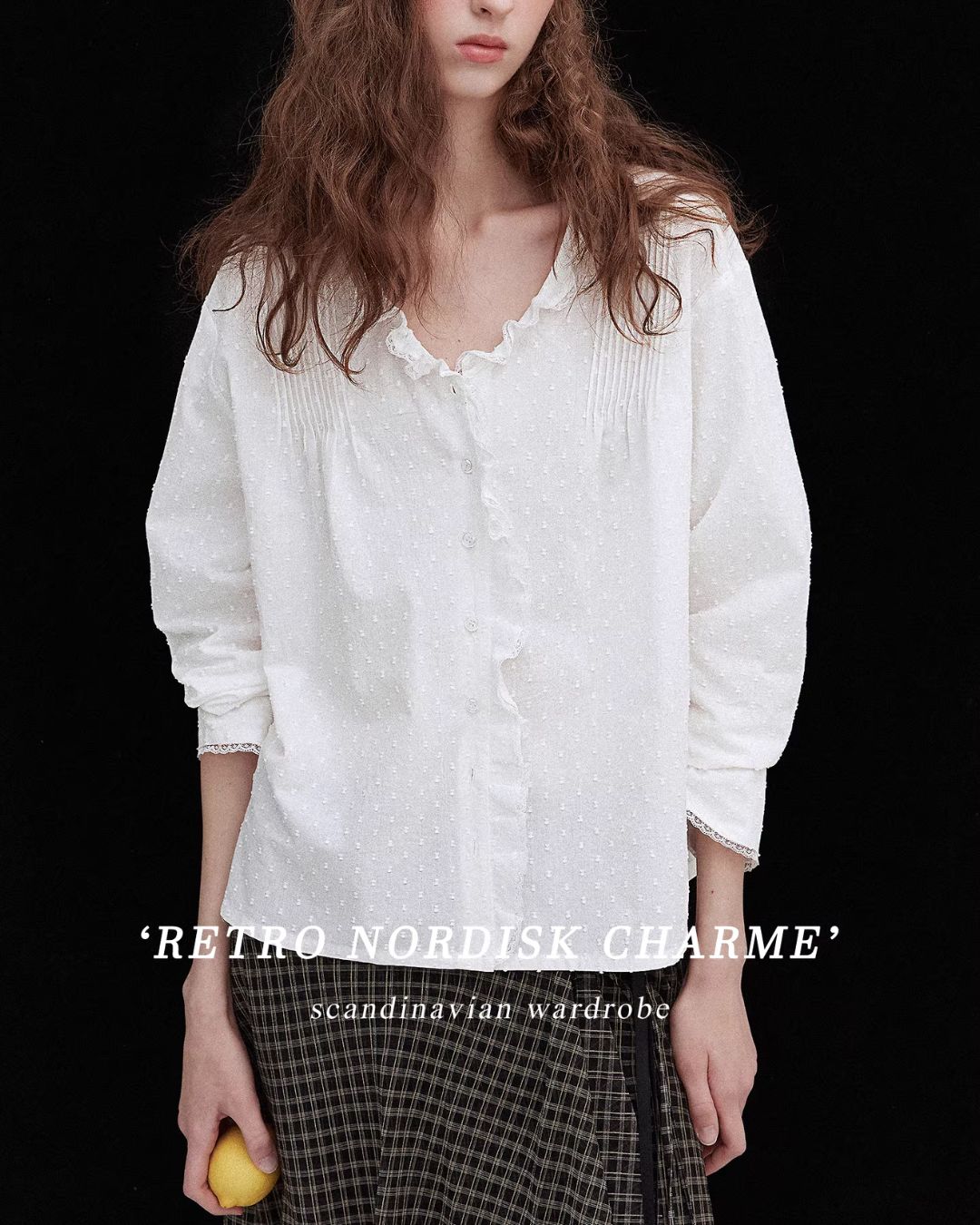Frilled V-neck Lace Embroidered Shirt　LS067