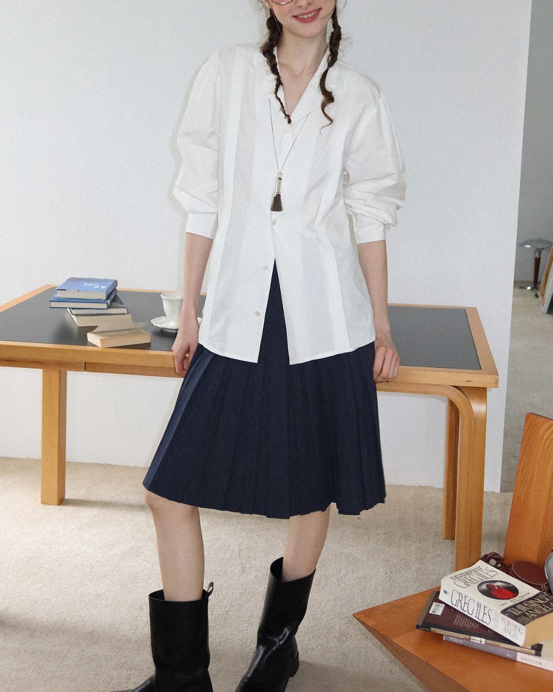 Open Collar Long Sleeve Shirt　LS012